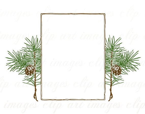 Pine Tree Frame Clip Art Vintage and hand colored Royalty