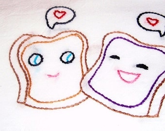 Sweet Peanut Butter and Jelly Love Hand Embroidered Dish Towel