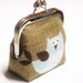 Owl Coin Purse, Makeup Bag, Metal Clasp Applique Pouch in Organic Fabric, Khaki, Light Blue, and White