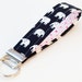 Key Fob, Wristlet Keychain, White Elephants on Black Fabric