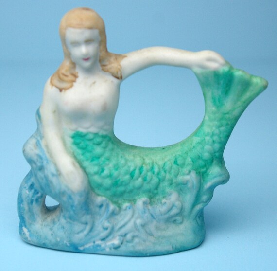 Vintage Bisque Porcelain Aquarium Mermaid by AquamarinaAntiques