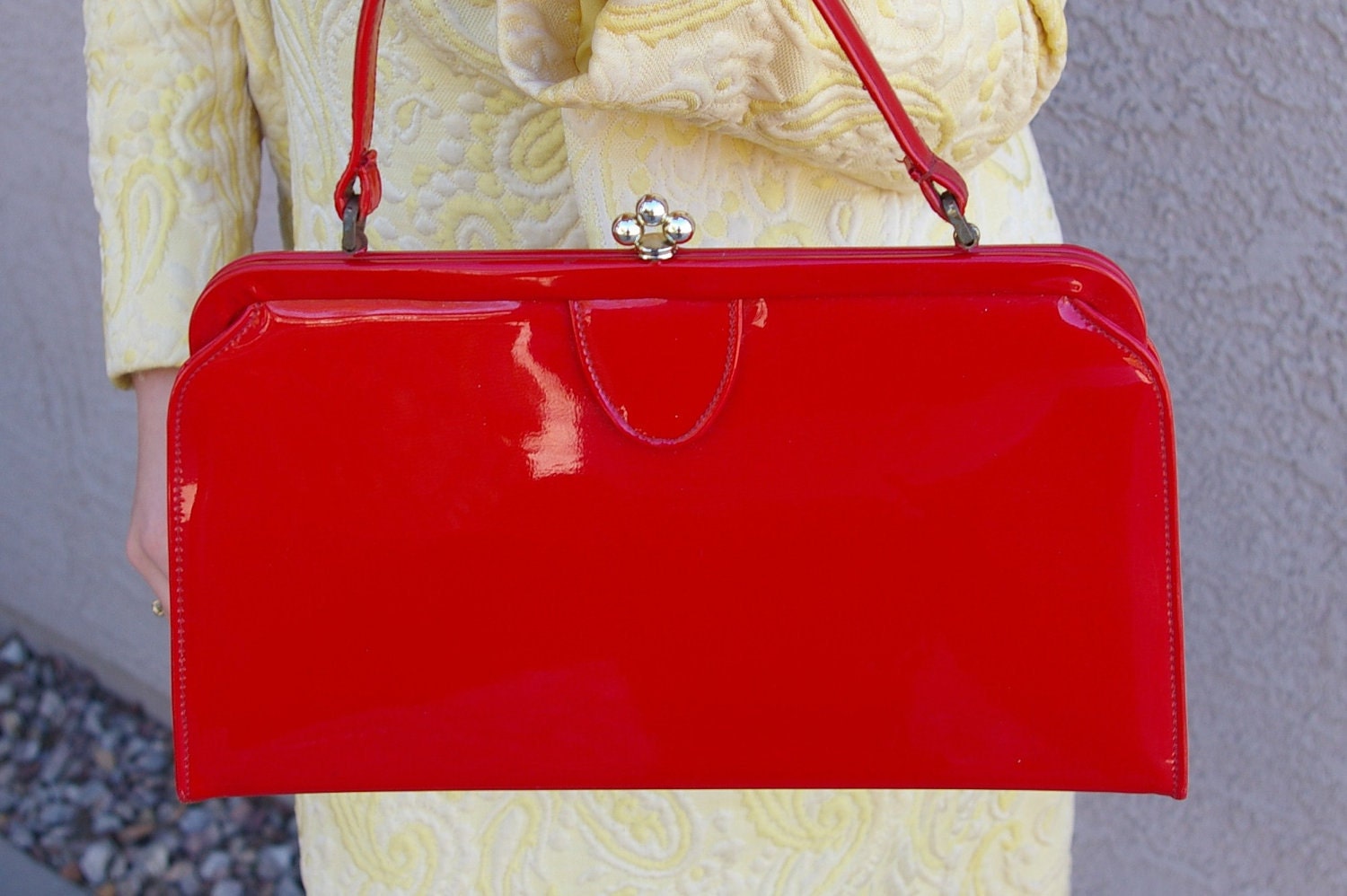 Vintage Bright Shiny Patent Leather Red Handbag Purse