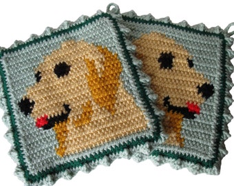 Golden Retriever Pot Holders. Thick animal crochet hot pad or potholder set.