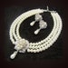 Wedding jewelry, Bridal necklace, Victorian pearl,Swarovski rhinestone necklace earrings set, bridal jewelry set.