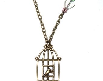 Vintage Style Bronze Birdcage Pendant, Birdcage Necklace, Decorative Birdcage Jewelry, Birdcage Pendant, Bird Jewelry, Bird Cage Necklace