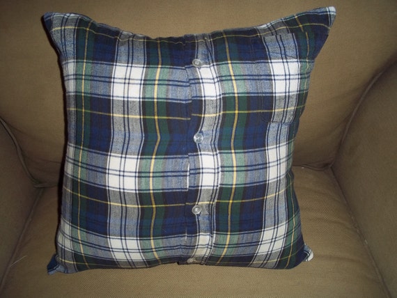 Flannel Shirt Pillow Cover 16 Inch Square Upcycled