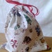 Christmas Drawstring Gift Bag Upcycled 9 1/2" X 9 1/2" Penguns Teddy Bears
