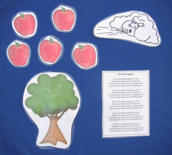 Items similar to Five Red Apples Magnetic OR Flannel Board Felt Story ...