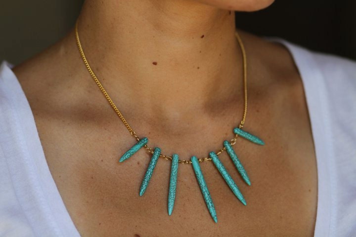 Turquoise Spike Necklace By Nomadicfashion On Etsy 9426