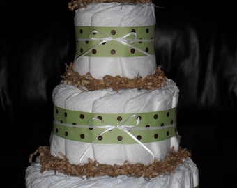 Green & Brown Diapercake with Rubber Duck
