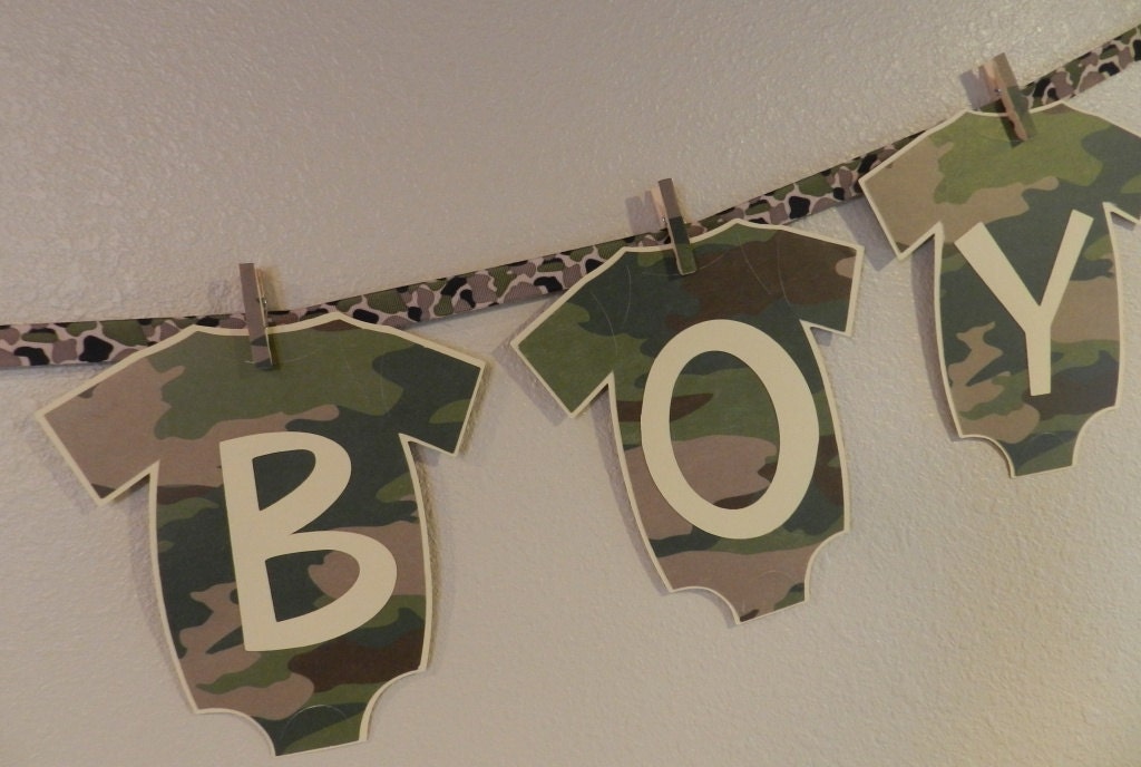 Camo One Piece Bodysuit Baby Shower Banner Its A Boy