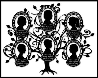 Custom Family Tree with 6 Silhouettes