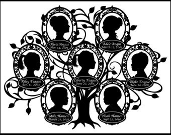 Custom Family Tree - with 7 Silhouettes