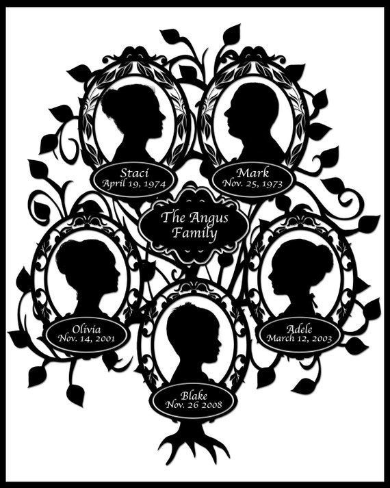 Custom Family Tree with 5 Silhouettes