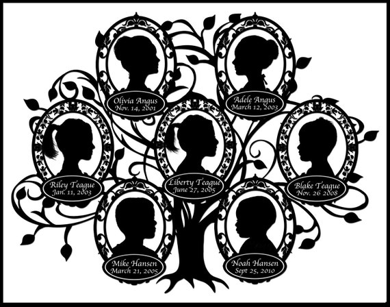 Custom Family Tree with 7 Silhouettes by CreativeFamilyTree