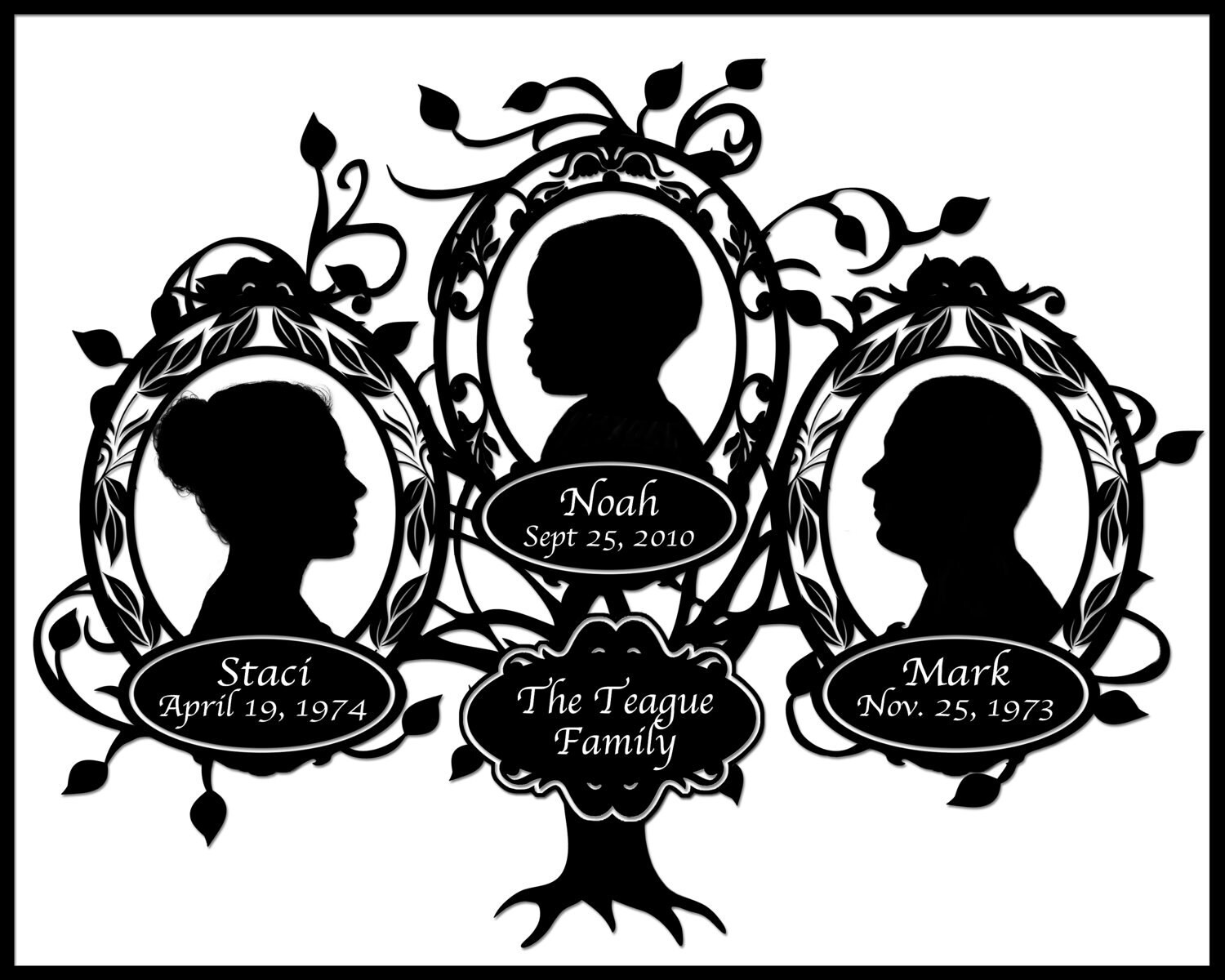 Items similar to Custom Family Tree with 3 Silhouettes on Etsy