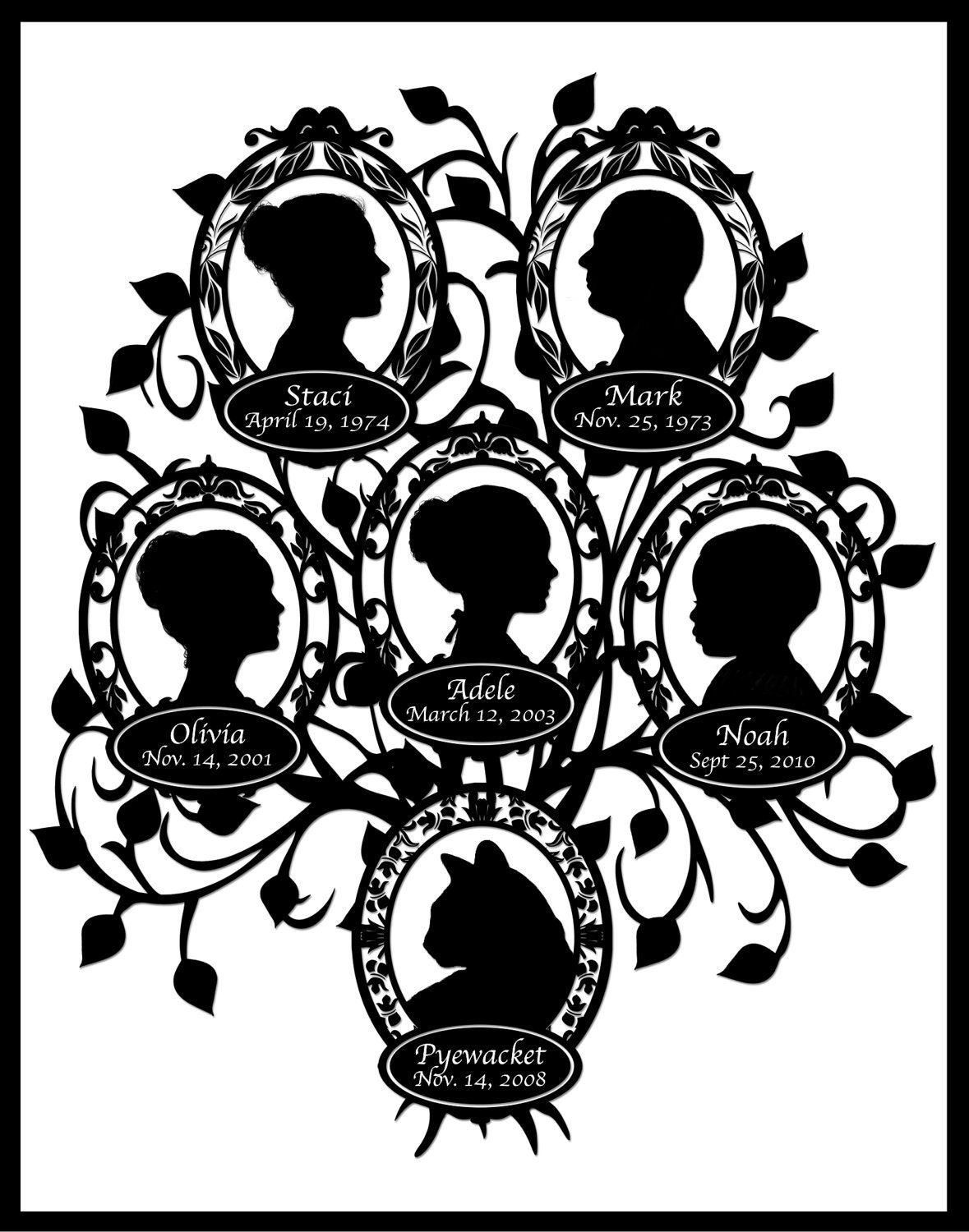 Custom Family Tree with 6 Silhouettes