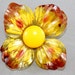 Vintage Mod Flower Brooch Pin Celluloid Yellow Flower Power 1960s