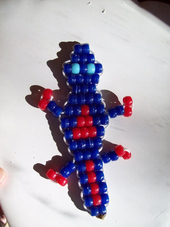 Items similar to Childens Blue and Red Lizard Pony Bead Keychain Very ...