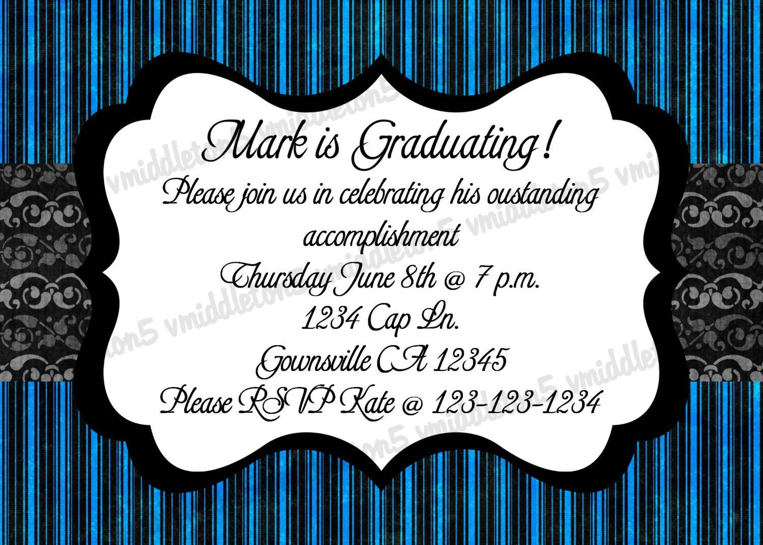 Blue Graduation / Birthday Party Invitation Print Your Own 5x7