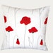 Decorative Pillow Case, White Linen Throw pillow case with Red Poppies, Designer fabric, size 17"x17", Toss pillow case, Cushion case