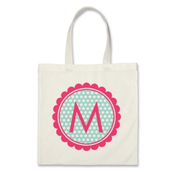 Items similar to Girl Personalized Tote Bag - Monogram Polka Dot Flower ...