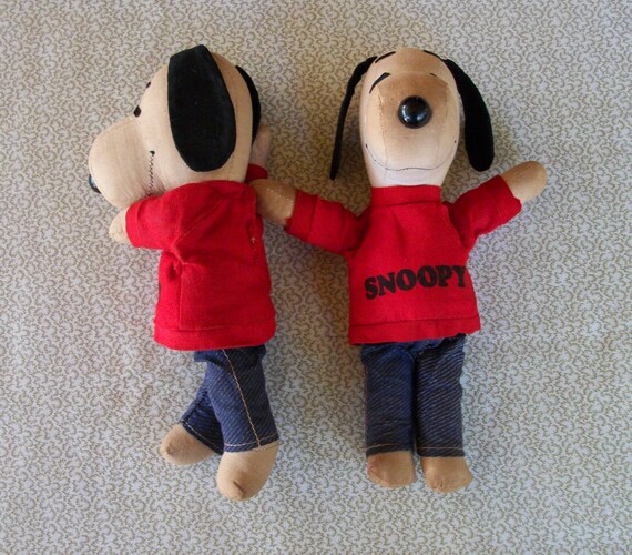 Vintage Snoopy Dolls With Red Shirts and Jeans