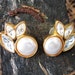 Vintage Salo Earrings With Faux Pearl and Rhinestone Leaves