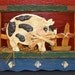 Vintage Barnyard Farm Pig In Distressed Wood Frame With Three Hooks