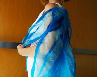 Aqua blue evening wrap / shawl, bridal wear, evening wear, formal wear, designer clothing