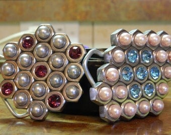 Handmade belt buckle made from Hex Nuts you get 2 buckles with crystals