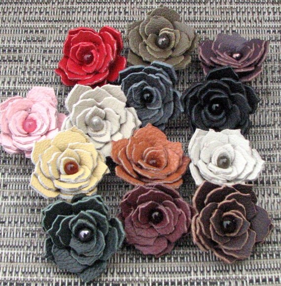 5 handmade leather flower rose/poinsettia embellishments your