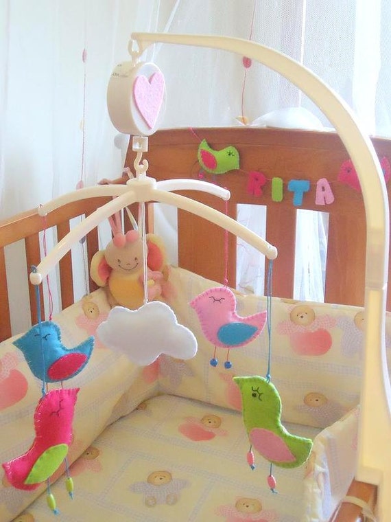 Items similar to Colorful Birds Baby Crib Mobile with music box