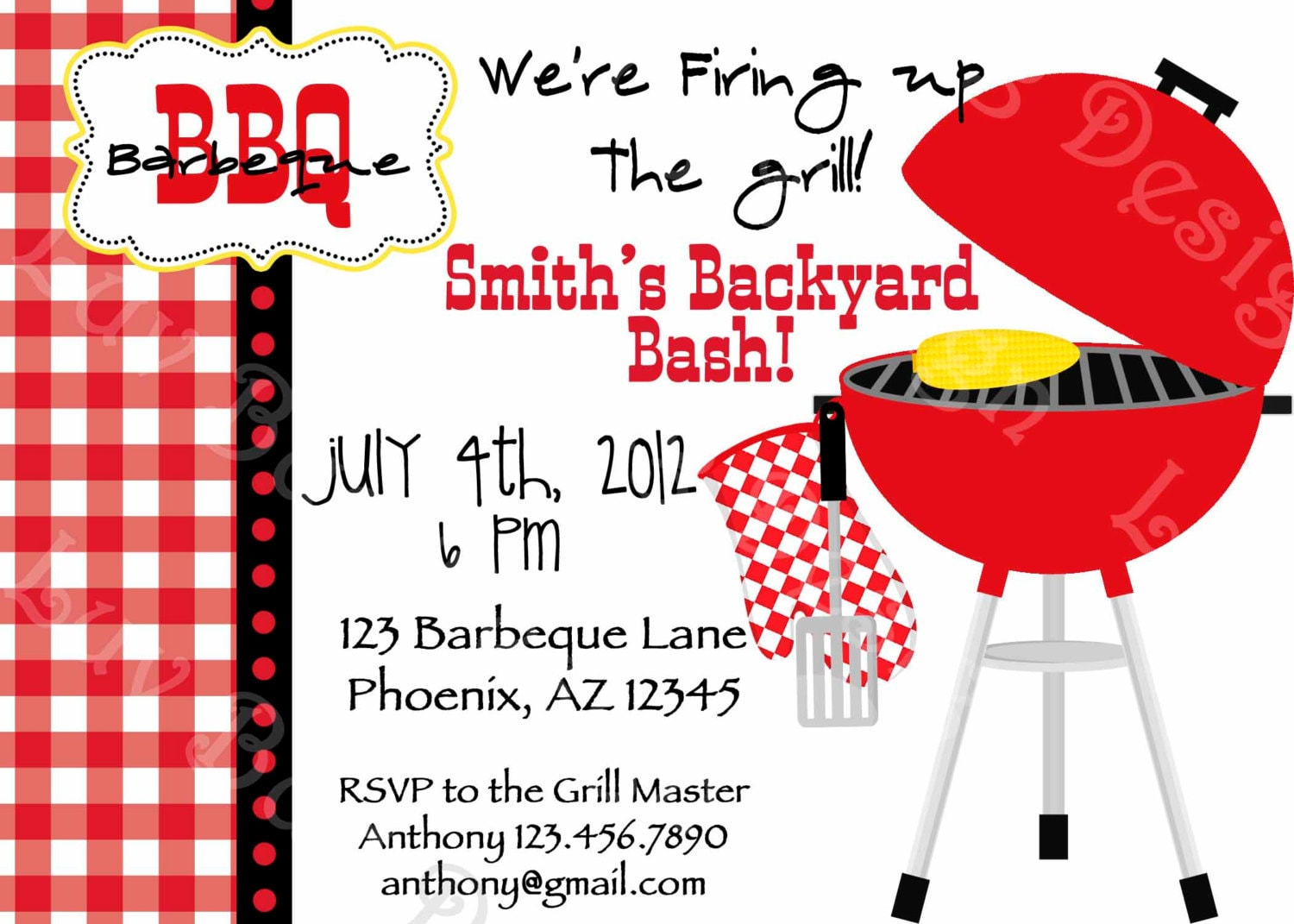 BBQ invitation Printable party invites by Luv Bug by luvbugdesign