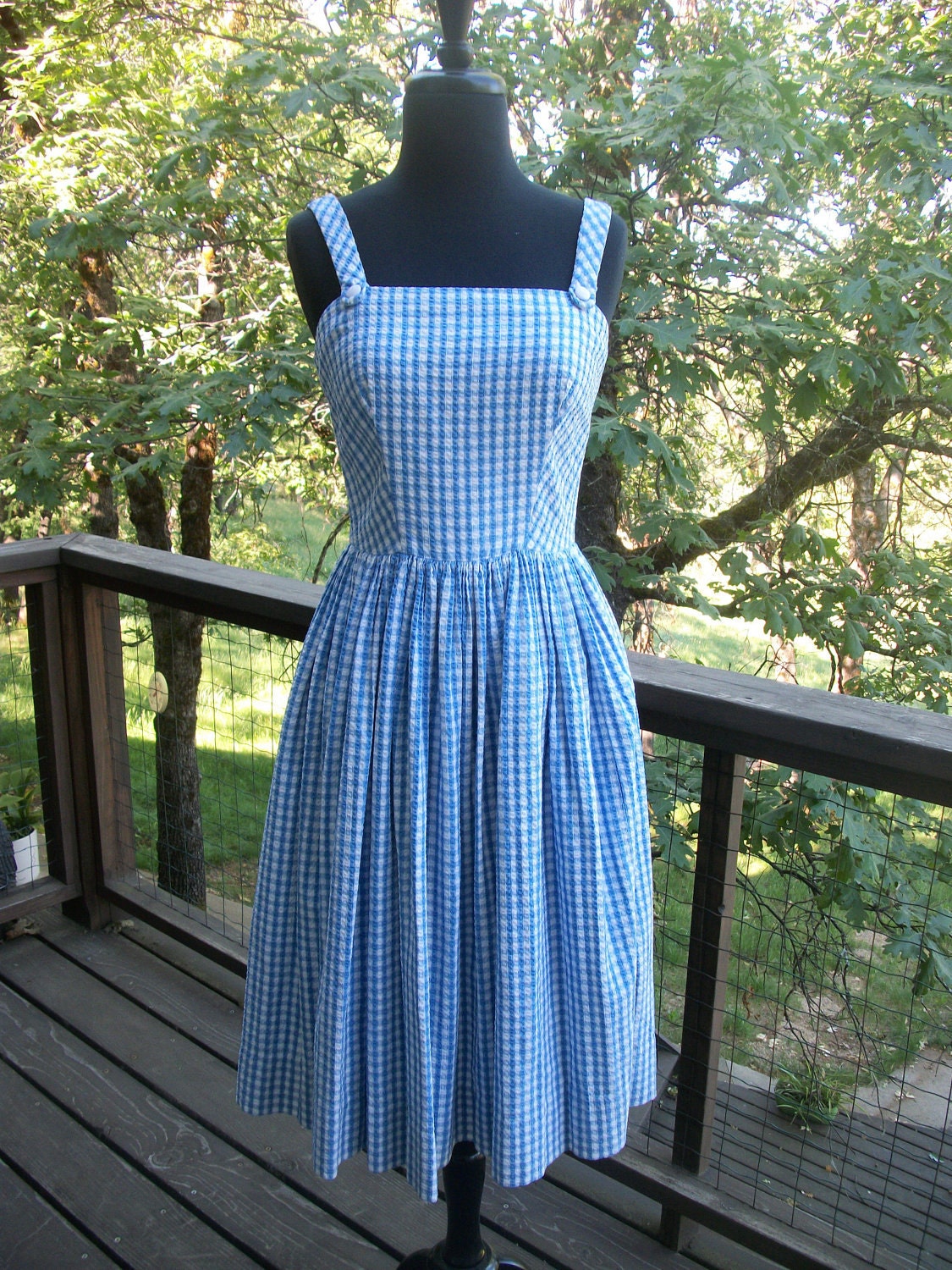 blue gingham jumper dress