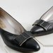 Gorgeous Amalfi Black Leather Shoes - Pumps with Bow Etched in Gold. Made in Italy circa 1960s-70s Size 7 1/2 AA