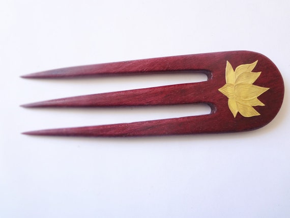 Purple heart wood brass Japanese lotus hair fork