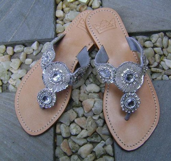 Items similar to Mare Jeweled Leather Sandals 034SLVR on Etsy