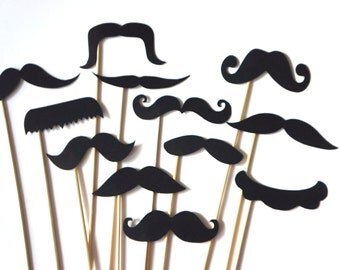 Funny Photo Booth Props - Set of 12 BLACK Mustaches on a stick - Photobooth Props Party Props