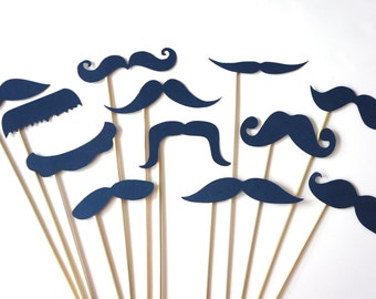 Photo Booth Props - Mustache Bash - Set of 12 NAVY Mustaches on a stick - Photobooth Props Party Props