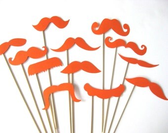 Photo Booth Props - Mustache Bash - Set of 12 ORANGE Mustaches on a stick - Photobooth Props Party Props