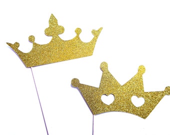 Photo Booth Props - Prince and Princess Crowns with GLITTER - Photobooth Props