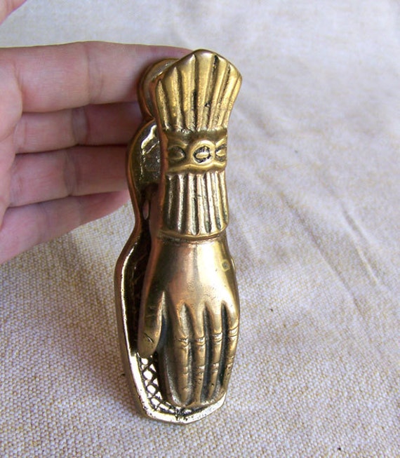 Vintage brass hand letter holder note clip elegant Victorian