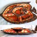 1960s Treasure Craft platter dish set rare original box huge fish platter with tiered dip bowl flame orange