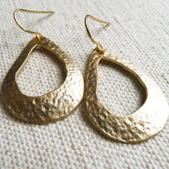 Items similar to SALE- Gold Hammered Drop Earrings on 14K Gold Filled Earwires - 16K Gold Plated ...