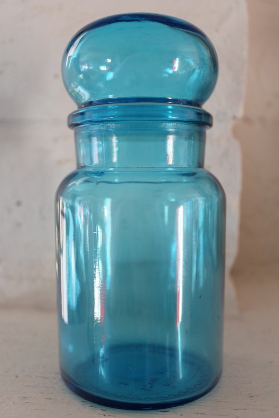 Vintage Blue Glass Apothecary Jar by TheRunningRooster on Etsy