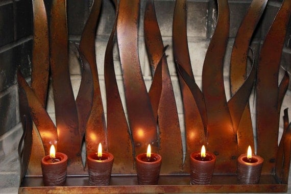 Metal Candle Holder Tabletop Sculpture / Fireplace Insert