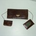 Vintage 30s 40s crocodile effect brown leather clutch bag with purse and mirror
