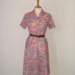 Vintage 70s floral flower pattern pastel shirt tea midi dress size medium UK 12 14