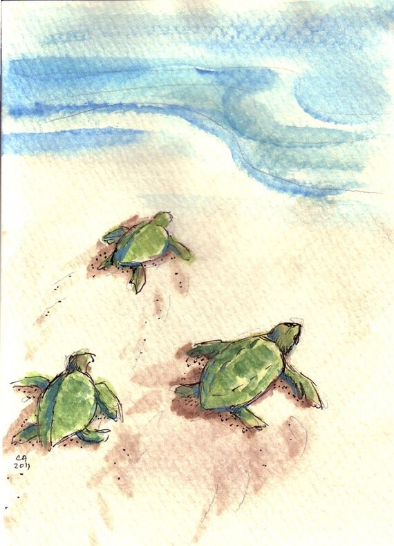 Sea Turtle 3 original painting on greeting card